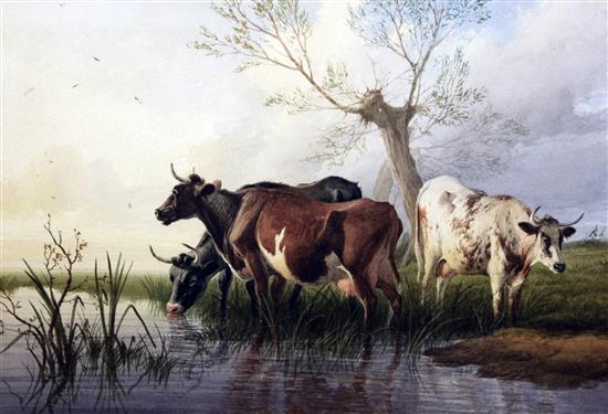 Thomas Sidney Cooper (1803-1902) Cattle and sheep and Cattle watering 10 x 15.5in.